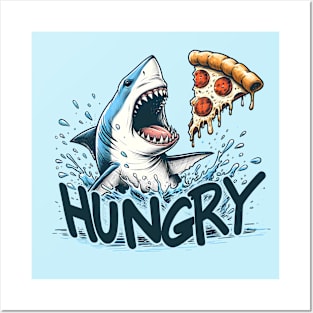 Funny Shark with Pizza, Pizza Lover Posters and Art